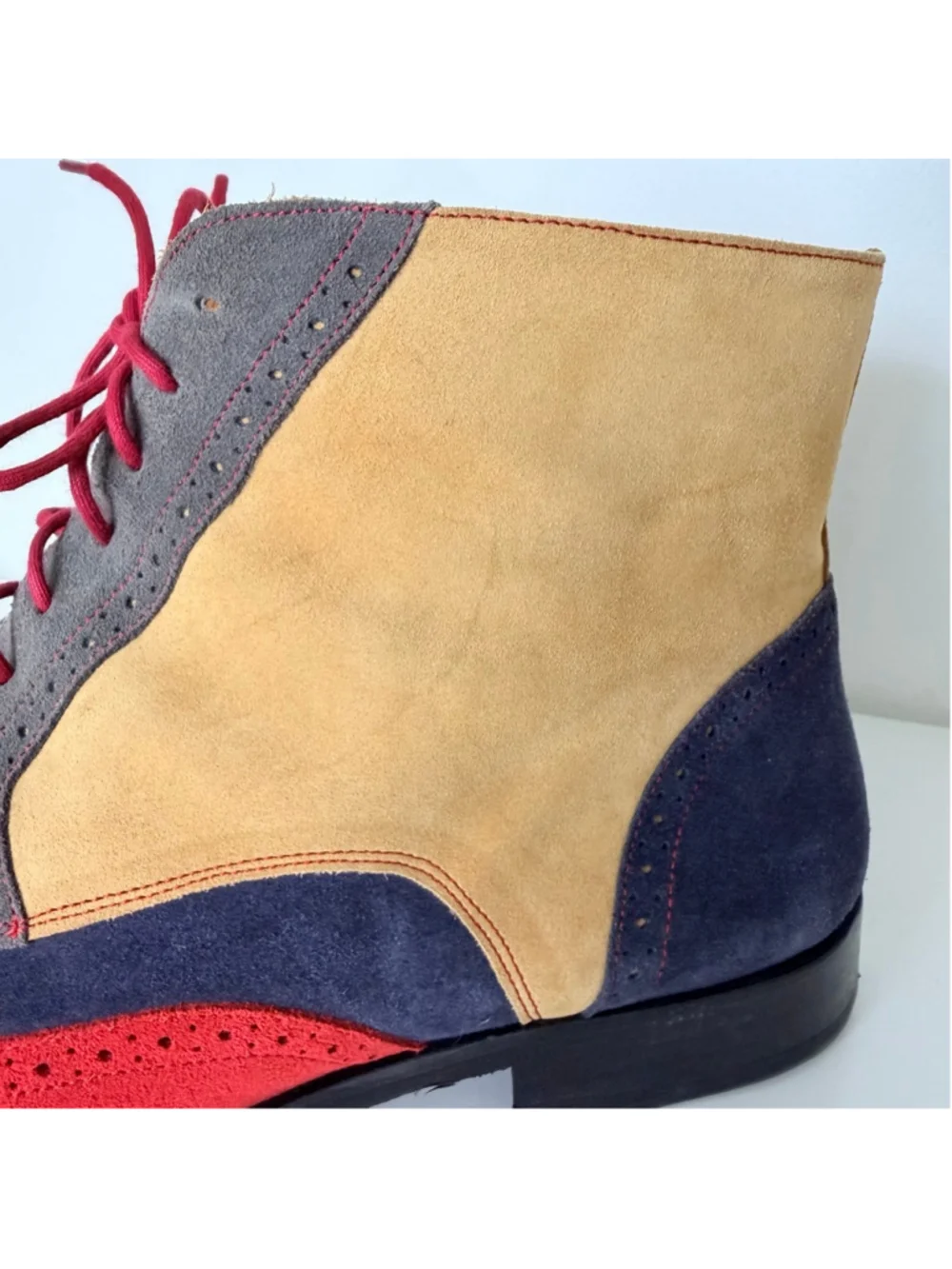 UNDANDY Men's Suede Wingtip Brogue Chukka Boots Size 12 Navy Mustard Red Gray